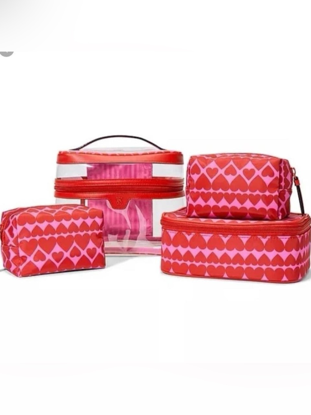 NWOT Victoria's Secret 4-in-1 Cosmetic Set Red & Pink Hearts (Limited Edition)